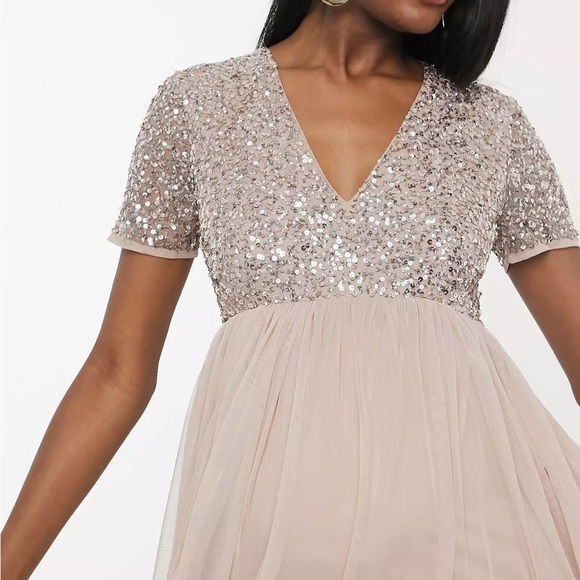 Maya Maternity Bridesmaid v neck maxi tulle dress with sequins - Picture 3 of 7